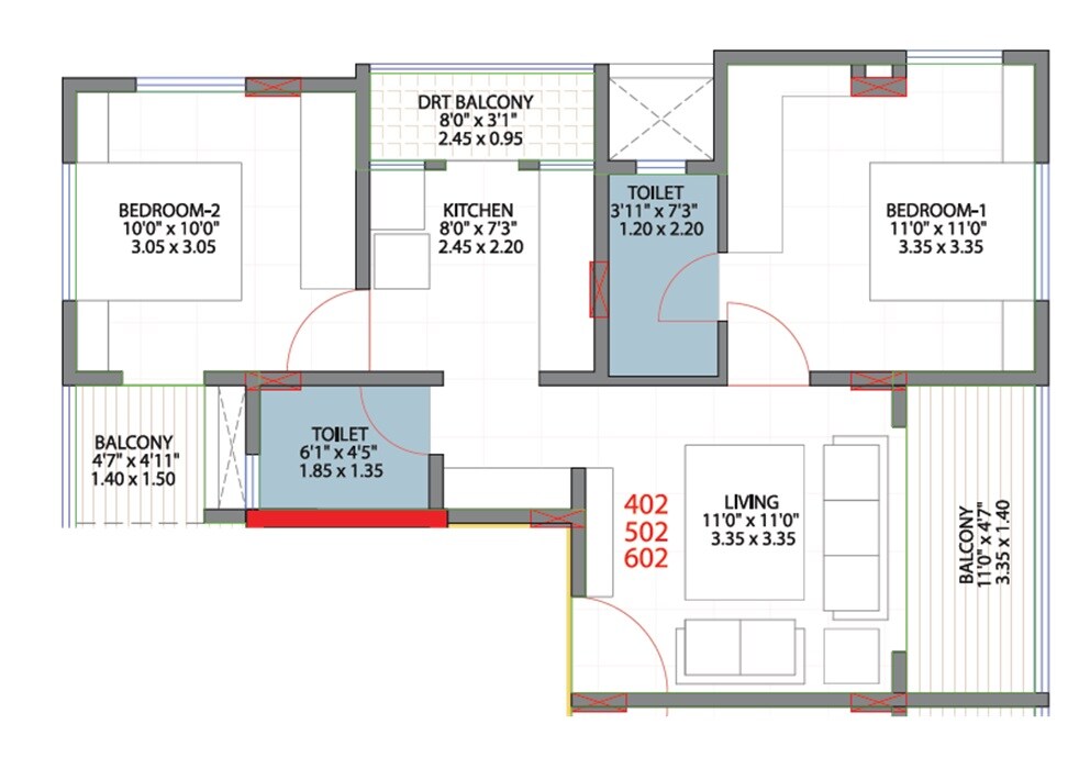 Floor plan of 2 BHK 642 Sq. Ft. Apartment in Vruksha Residences, Pune