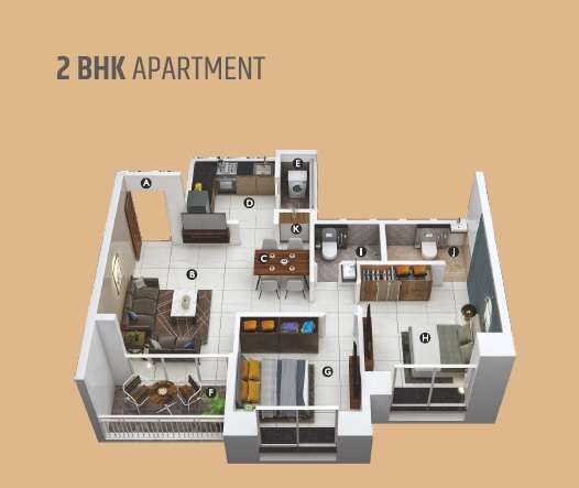 2 BHK 885 Sq. Ft. Apartment in Vrunda Shlok