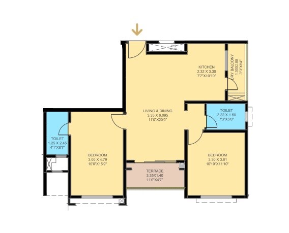 Floor plan of 2 BHK 749 Sq. Ft. Apartment in VTP Beaumonde, Pune