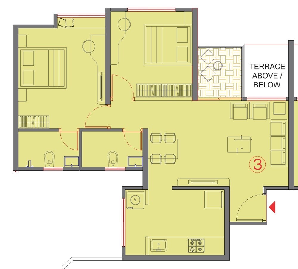 Floor plan of 2 BHK 687 Sq. Ft. Apartment in VTP Belair, Pune