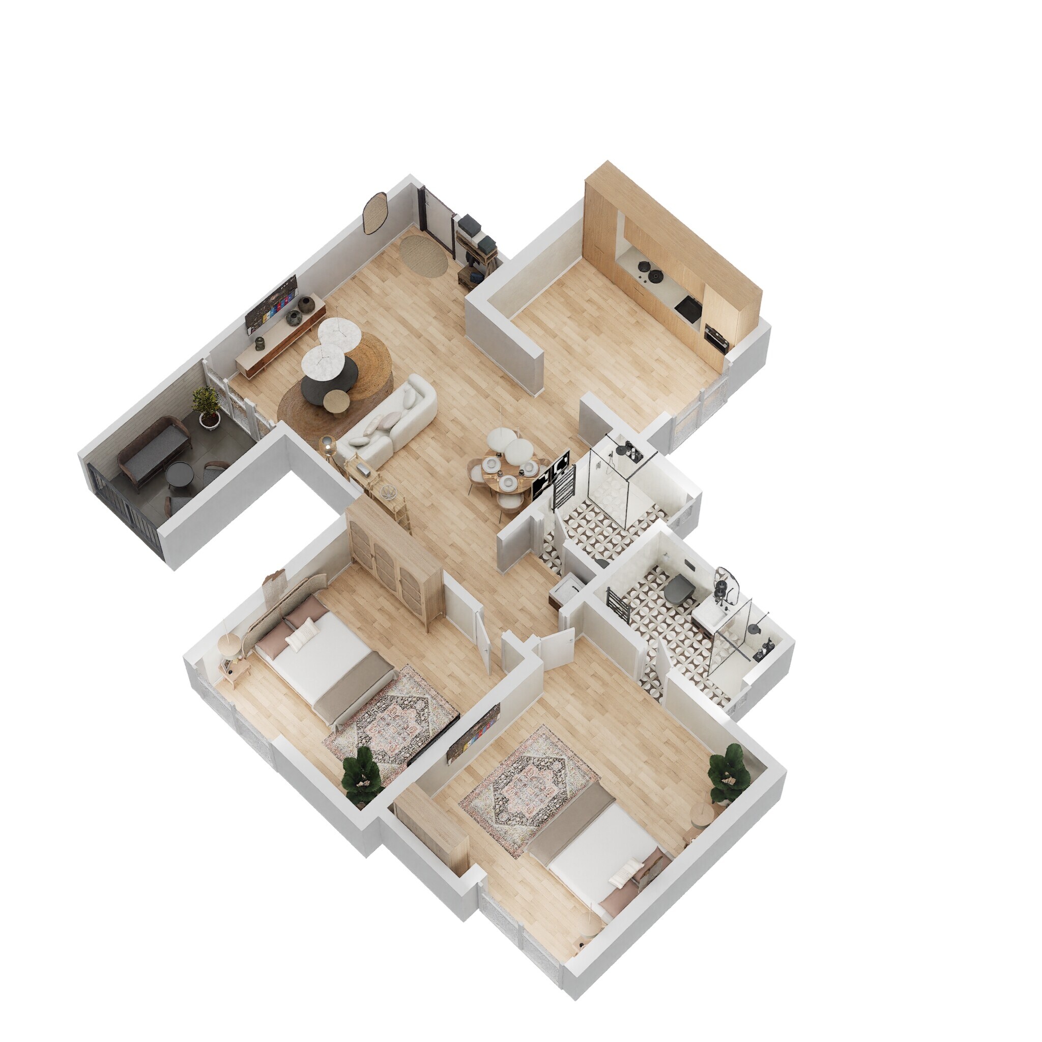 Floor plan of 2 BHK 665 Sq. Ft. Apartment in VTP Belair, Pune