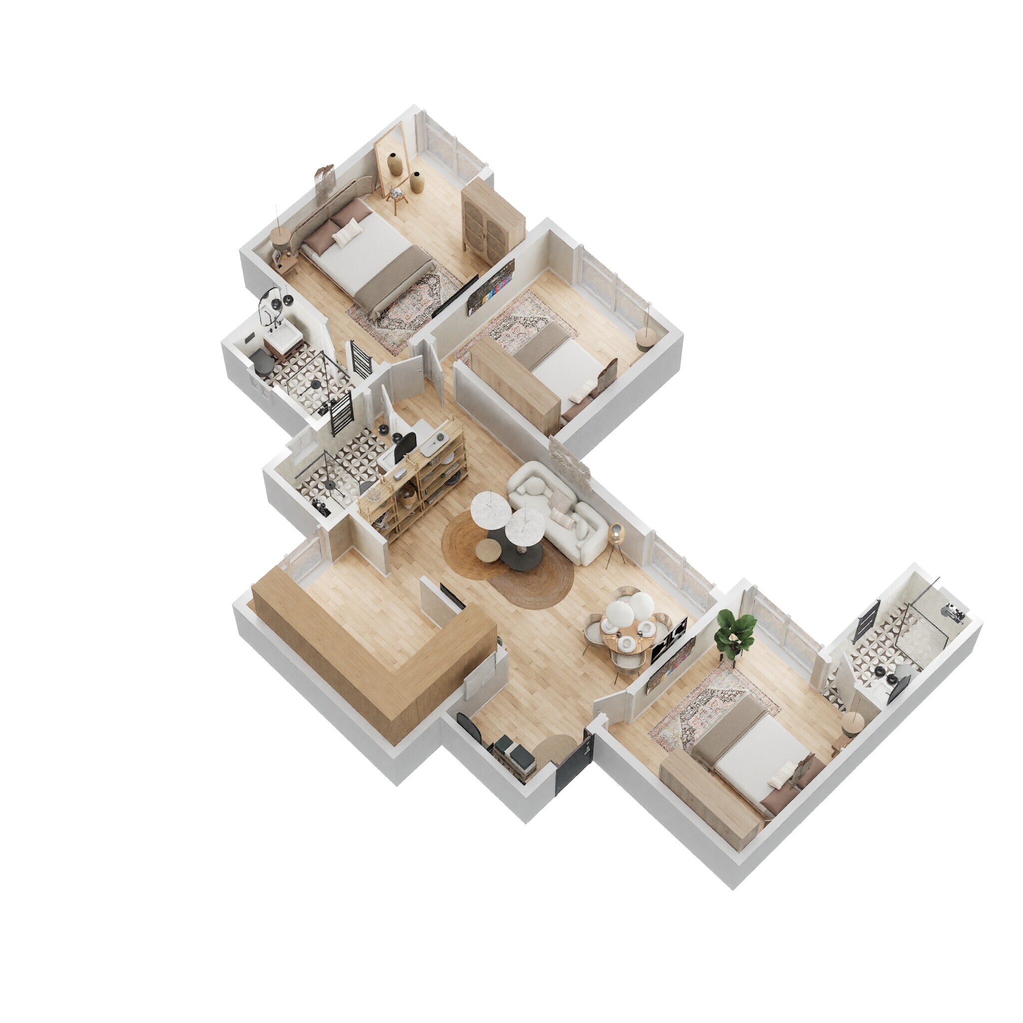 Floor plan of 3 BHK 962 Sq. Ft. Apartment in VTP Belair, Pune