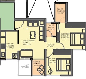 2 BHK 530 Sq. Ft. Apartment in VTP Belair E And F Building