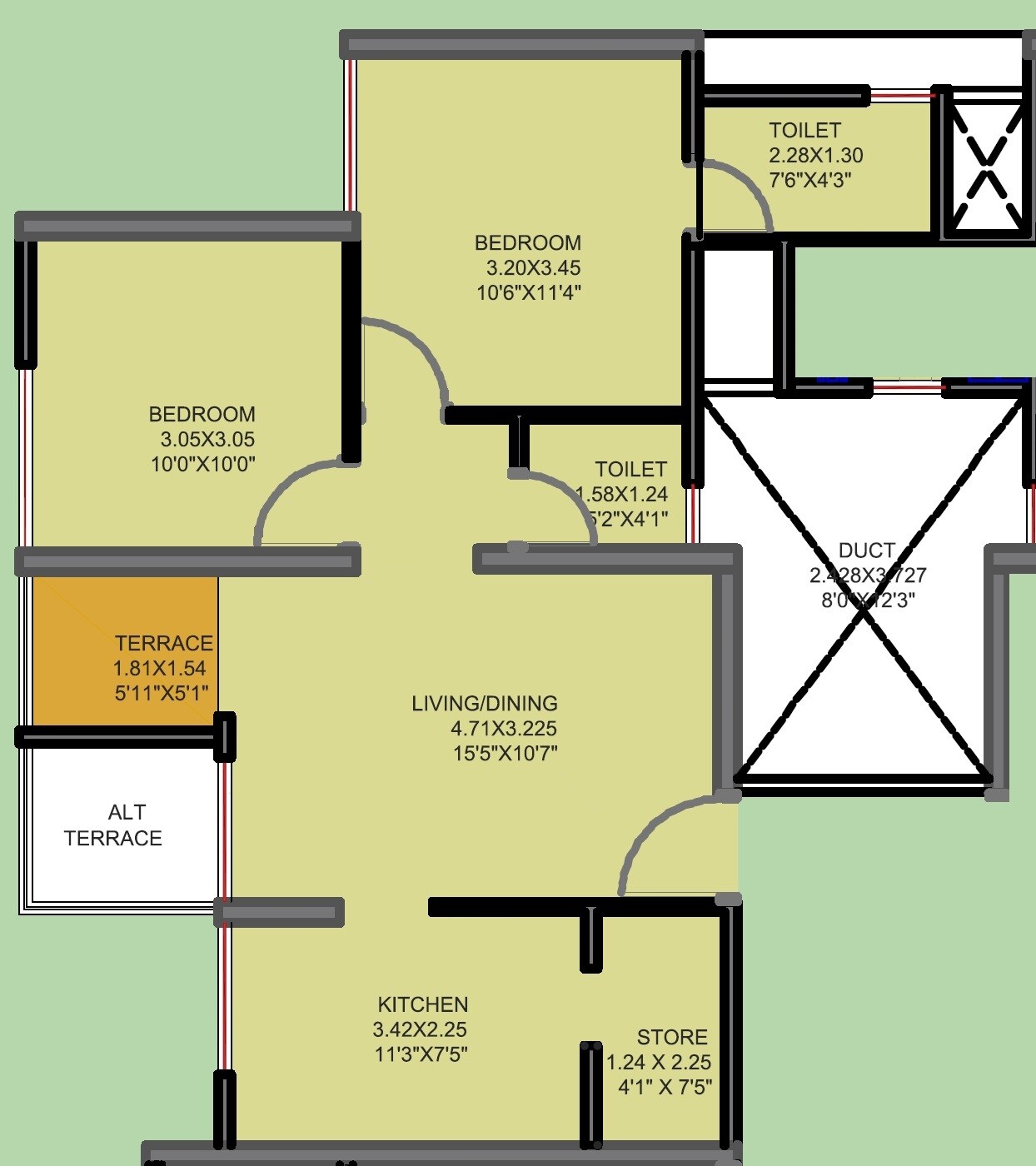 Floor plan of 2 BHK Apartment - 538 sq. ft. in VTP Belair E And F Building, Pune