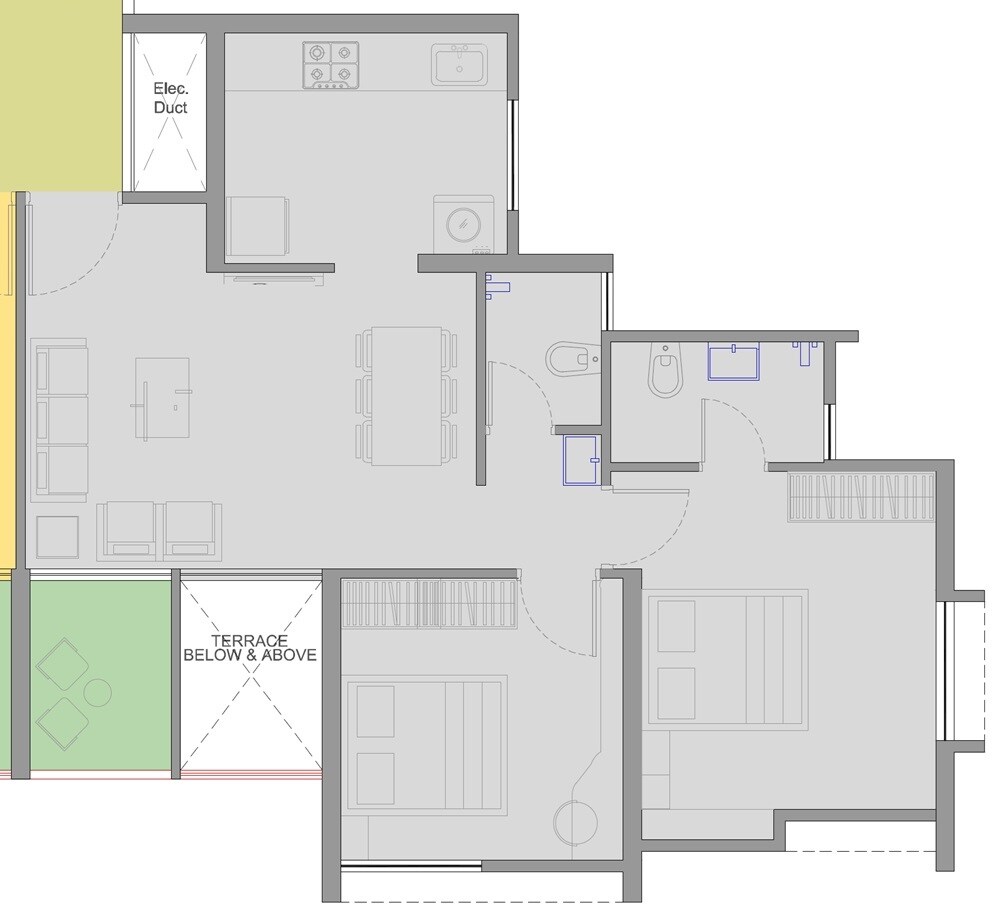Floor plan of 2 BHK Apartment - 548 sq. ft. in VTP Belair E And F Building, Pune