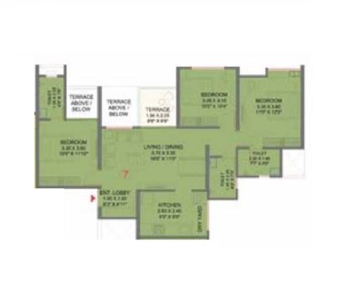Floor plan of 3 BHK Apartment - 769 sq. ft. in VTP Belair E And F Building, Pune