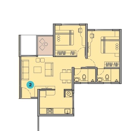  2 BHK Apartment at VTP Cygnus, Kharadi – for Rent