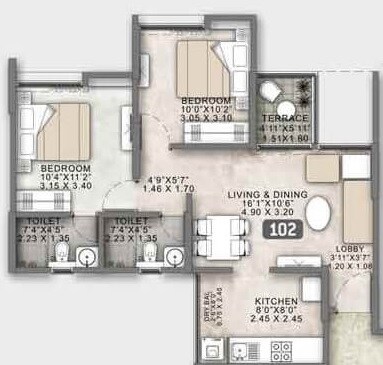 2 BHK 648 Sq. Ft. Apartment