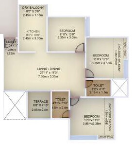 vtp purvanchal apartment 3bhk 956sqft 1