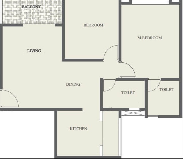 Floor plan of 2 BHK 761 Sq. Ft. Apartment in VTP Solitaire, Pune