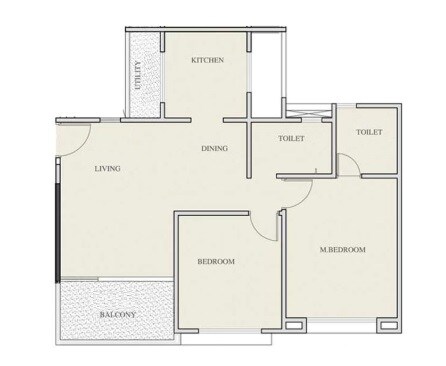 Floor plan of 2 BHK 776 Sq. Ft. Apartment in VTP Solitaire, Pune