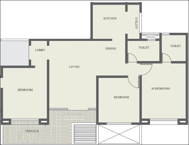 Floor plan of 3 BHK 1061 Sq. Ft. Apartment in VTP Solitaire, Pune