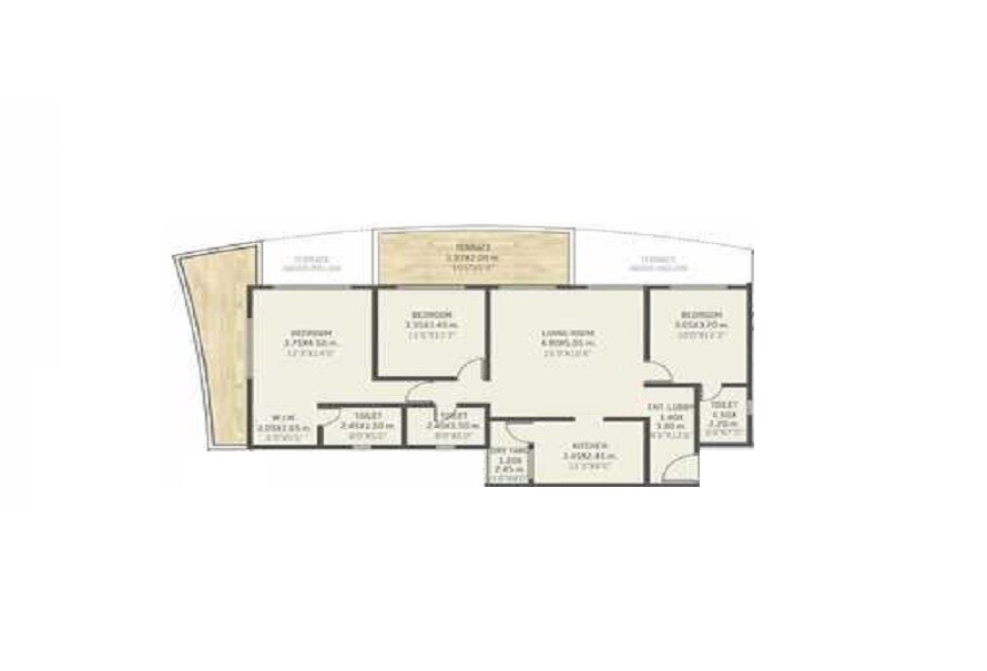 Floor plan of 3 BHK 777 Sq. Ft. Apartment in VTP Urban Balance, Pune