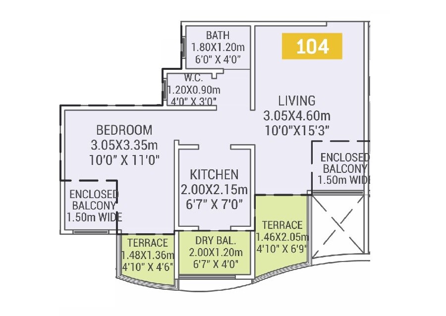 Floor plan of 1 BHK 372 Sq. Ft. Apartment in VTP Urban Life, Pune