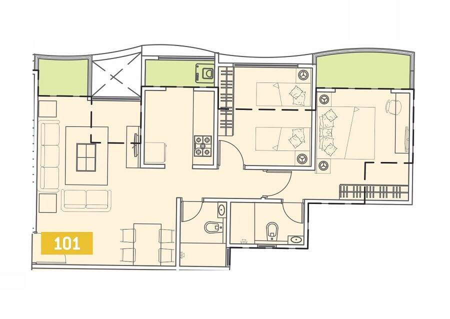 Floor plan of 2 BHK 428 Sq. Ft. Apartment in VTP Urban Life, Pune