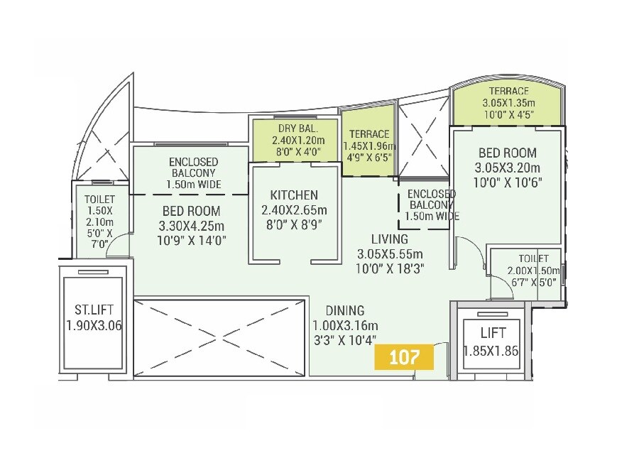 Floor plan of 2 BHK 741 Sq. Ft. Apartment in VTP Urban Life, Pune