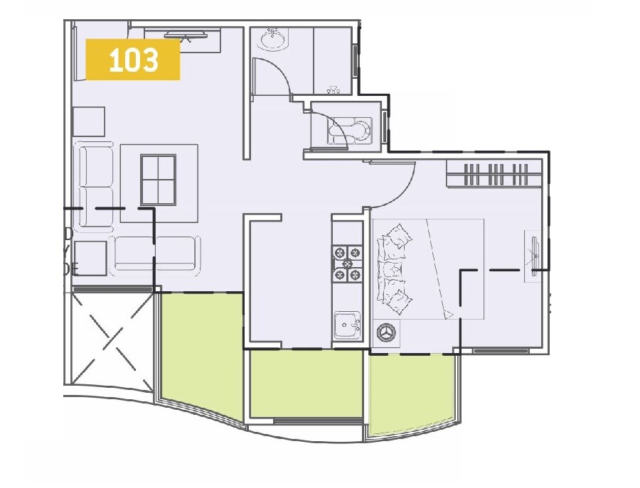 Floor plan of 2 BHK 348 Sq. Ft. Apartment in VTP Urban Life, Pune