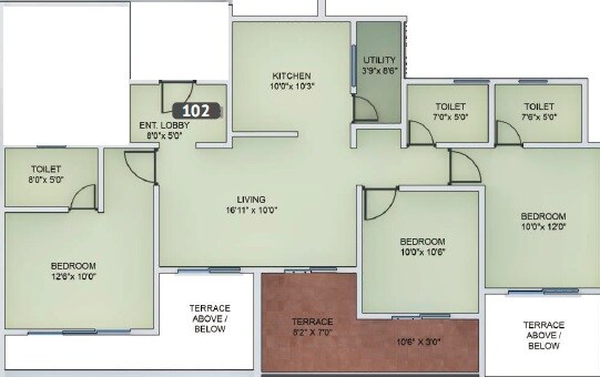 Floor plan of 3 BHK 1317 Sq. Ft. Apartment in VTP Urban Nest, Pune