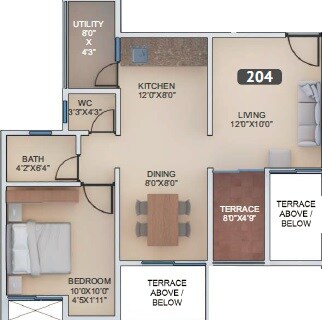 Floor plan of 1 BHK 697 Sq. Ft. Apartment in VTP Urban Nest, Pune