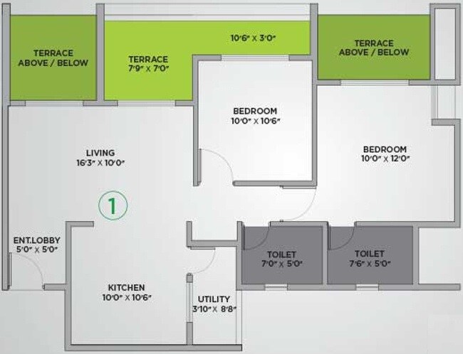 Floor plan of 2 BHK 922 Sq. Ft. Apartment in VTP Urban Nest, Pune