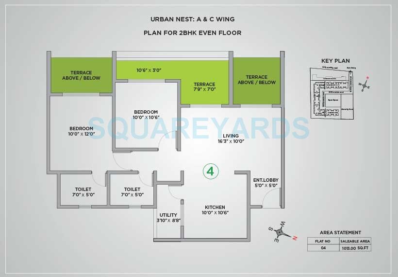 Floor plan of 2 BHK 1013 Sq. Ft. Apartment in VTP Urban Nest, Pune