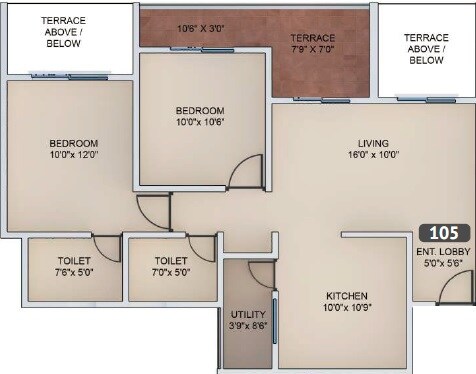 Floor plan of 2 BHK 1026 Sq. Ft. Apartment in VTP Urban Nest, Pune