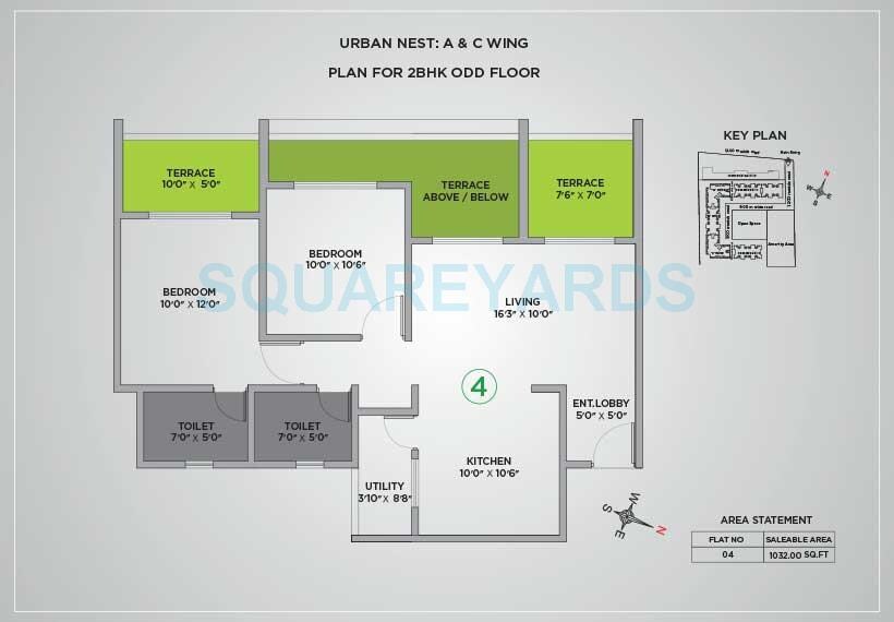 Floor plan of 2 BHK 1032 Sq. Ft. Apartment in VTP Urban Nest, Pune