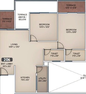 Floor plan of 2 BHK 900 Sq. Ft. Apartment in VTP Urban Nest, Pune