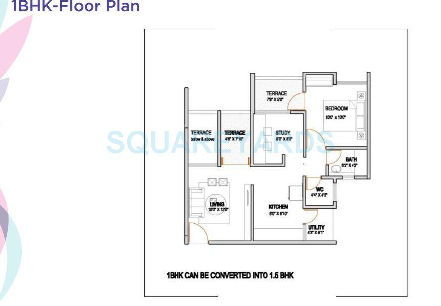 Floor plan of 1 BHK 538 Sq. Ft. Apartment in VTP Urban Rise, Pune
