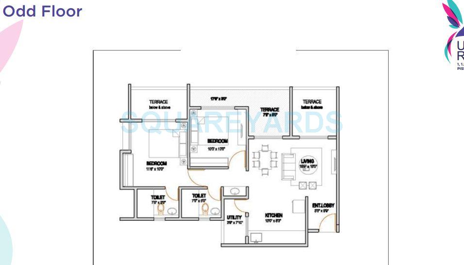 Floor plan of 2 BHK 794 Sq. Ft. Apartment in VTP Urban Rise, Pune