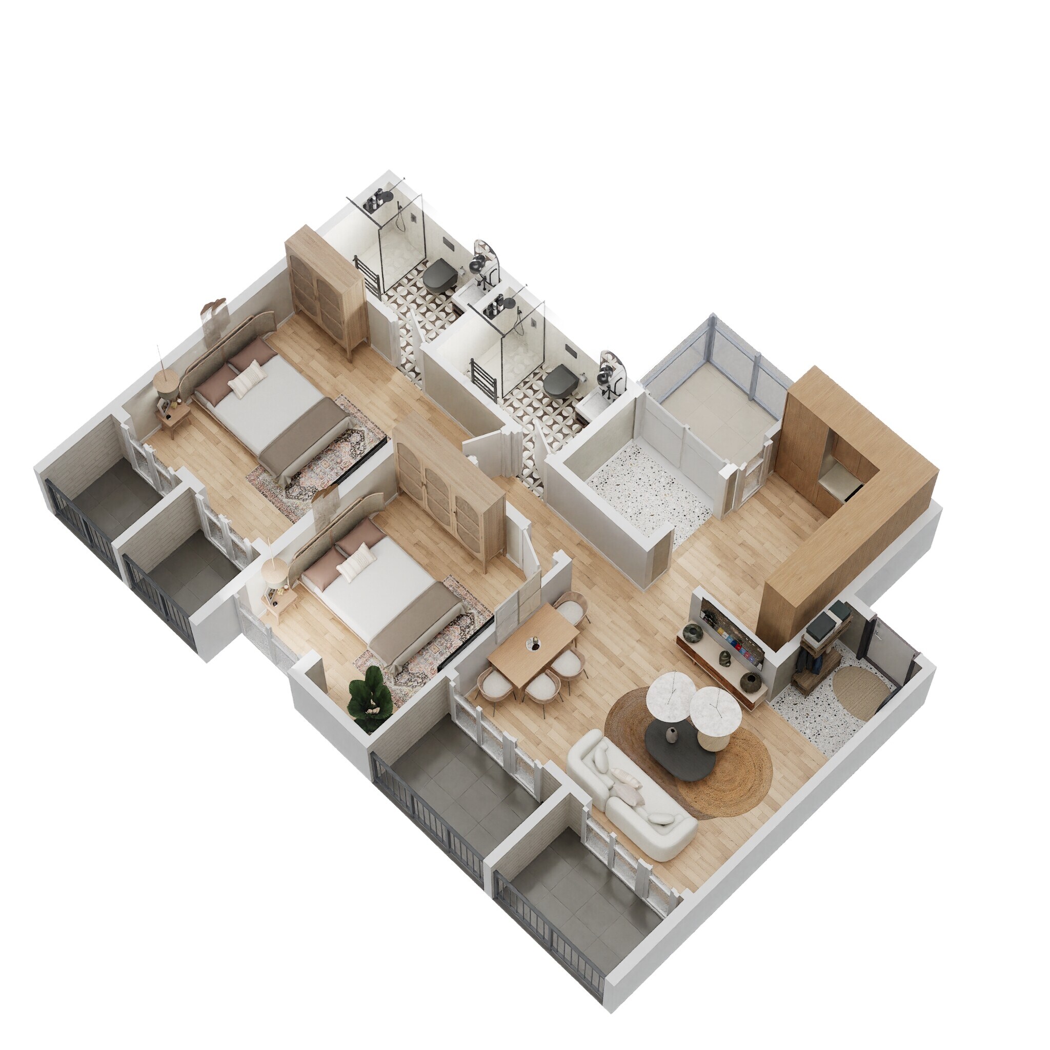 Floor plan of 2 BHK 1081 Sq. Ft. Apartment in VTP Urban Senses, Pune