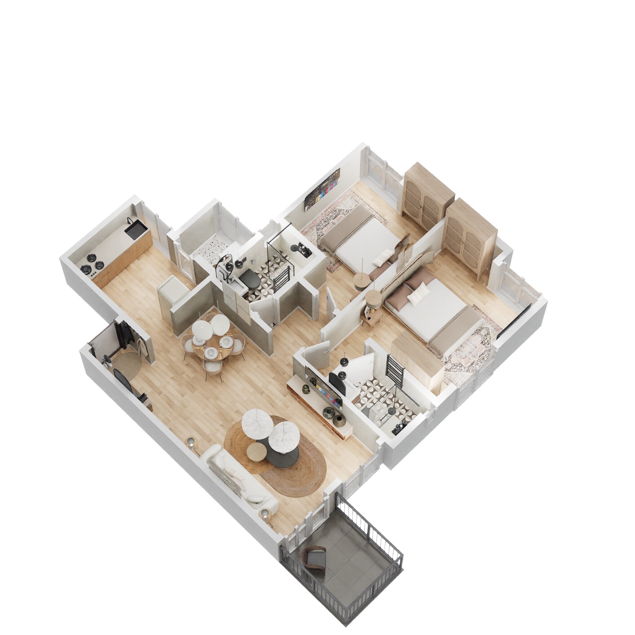 Floor plan of 2 BHK 1097 Sq. Ft. Apartment in VTP Urban Senses, Pune