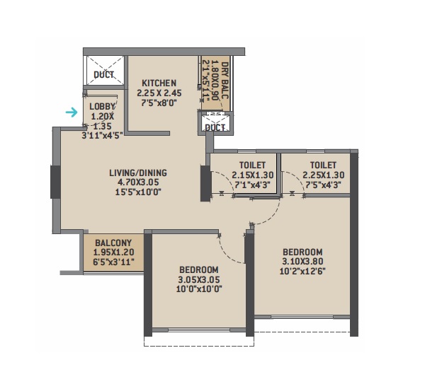 2 BHK 617 Sq. Ft. Apartment in VTP Volare