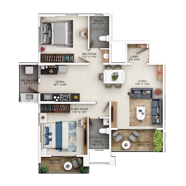 Floor plan of 2 BHK 731 Sq. Ft. Apartment in Vyas Anudatta CHS, Pune