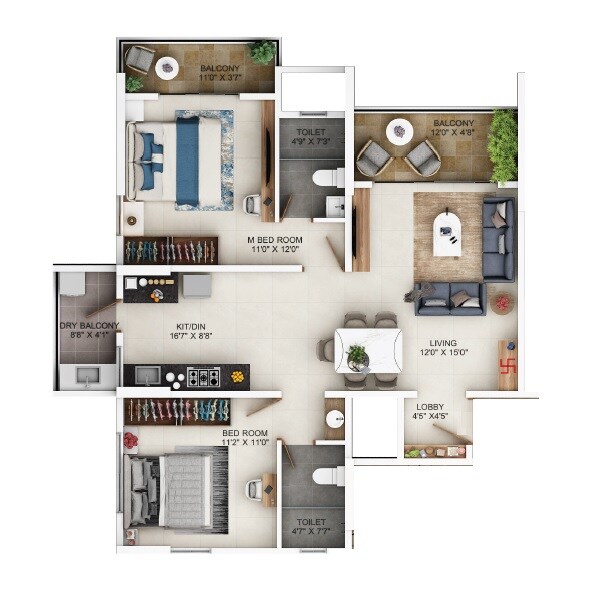 Floor plan of 2 BHK 878 Sq. Ft. Apartment in Vyas Anudatta CHS, Pune
