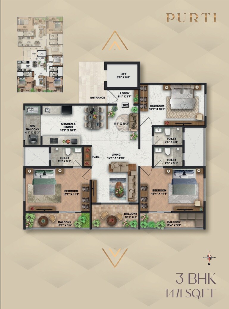 3 BHK 1471 Sq. Ft. Apartment