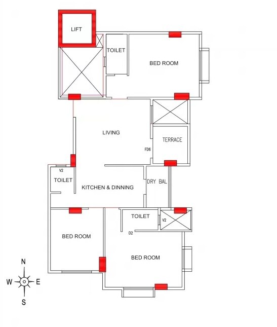 Floor plan of 3 BHK 1042 Sq. Ft. Apartment in Vyas Sudhendu CHS, Pune