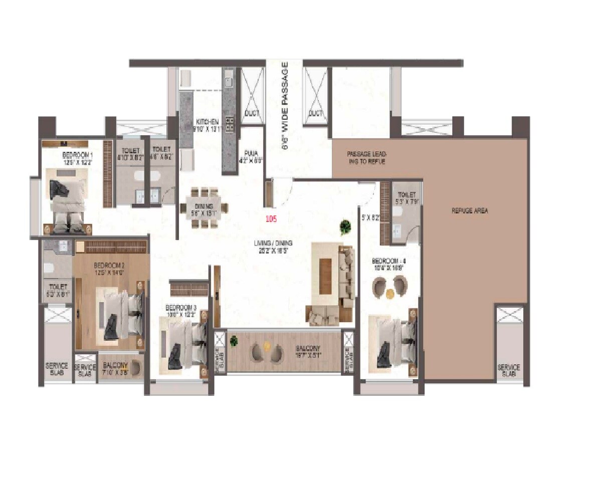 Floor plan of 4 BHK 1780 Sq. Ft. Apartment in Vyom Avinea, Pune