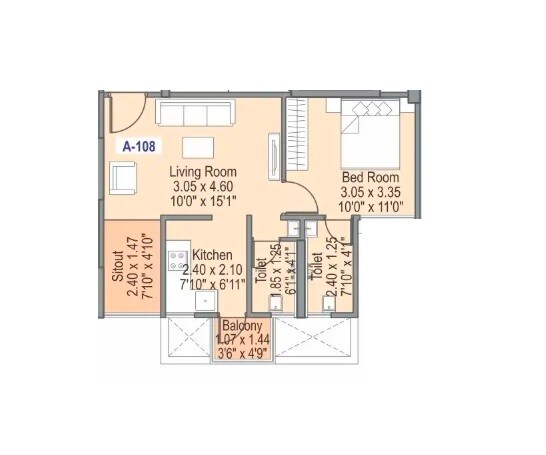 Floor plan of 1 BHK 455 Sq. Ft. Apartment in Wadhwani Om Mangalam Chaitanya, Pune