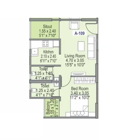 Floor plan of 1 BHK 462 Sq. Ft. Apartment in Wadhwani Om Mangalam Chaitanya, Pune