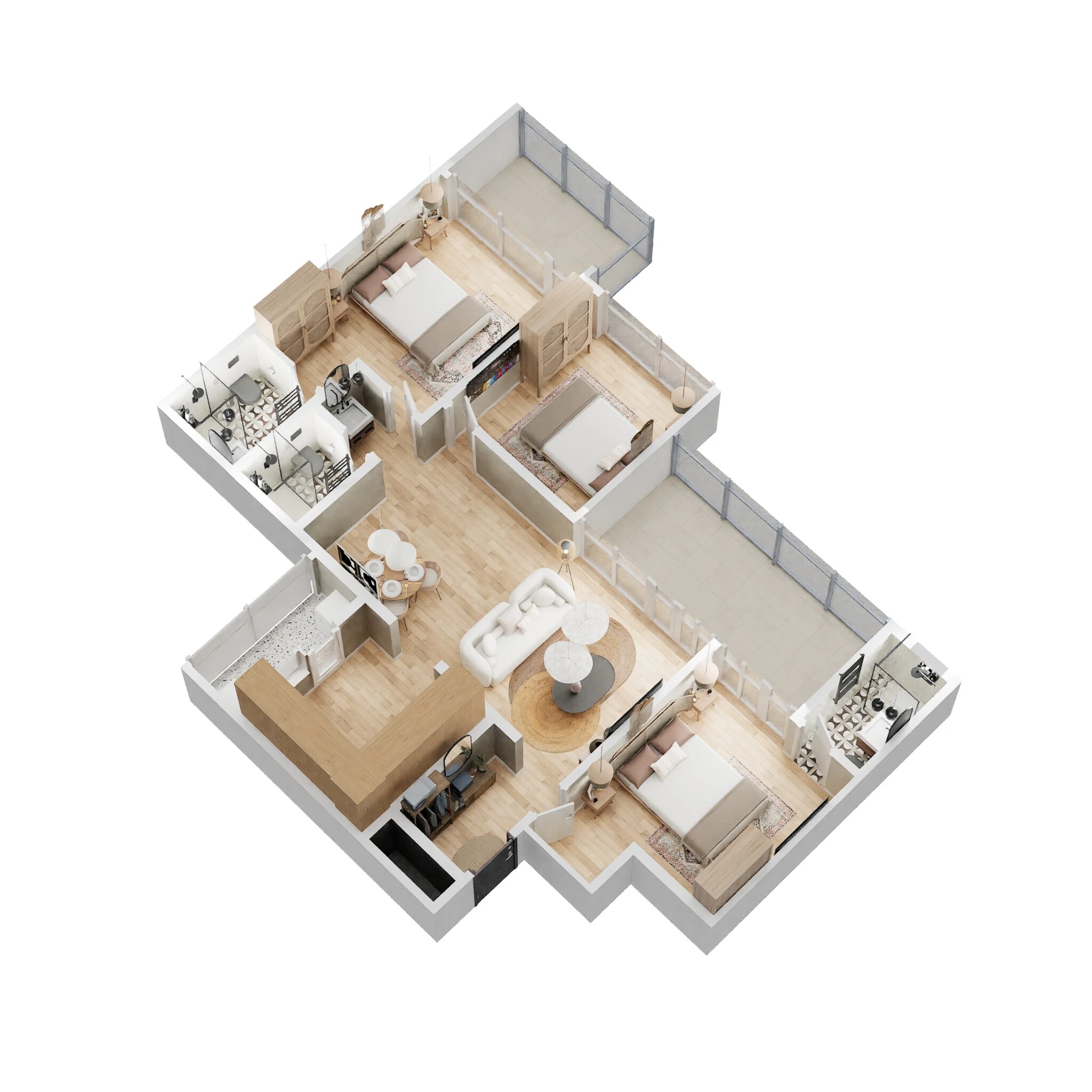 Floor plan of 3 BHK 1208 Sq. Ft. Apartment in Wadhwani Om Mangalam Chaitanya, Pune