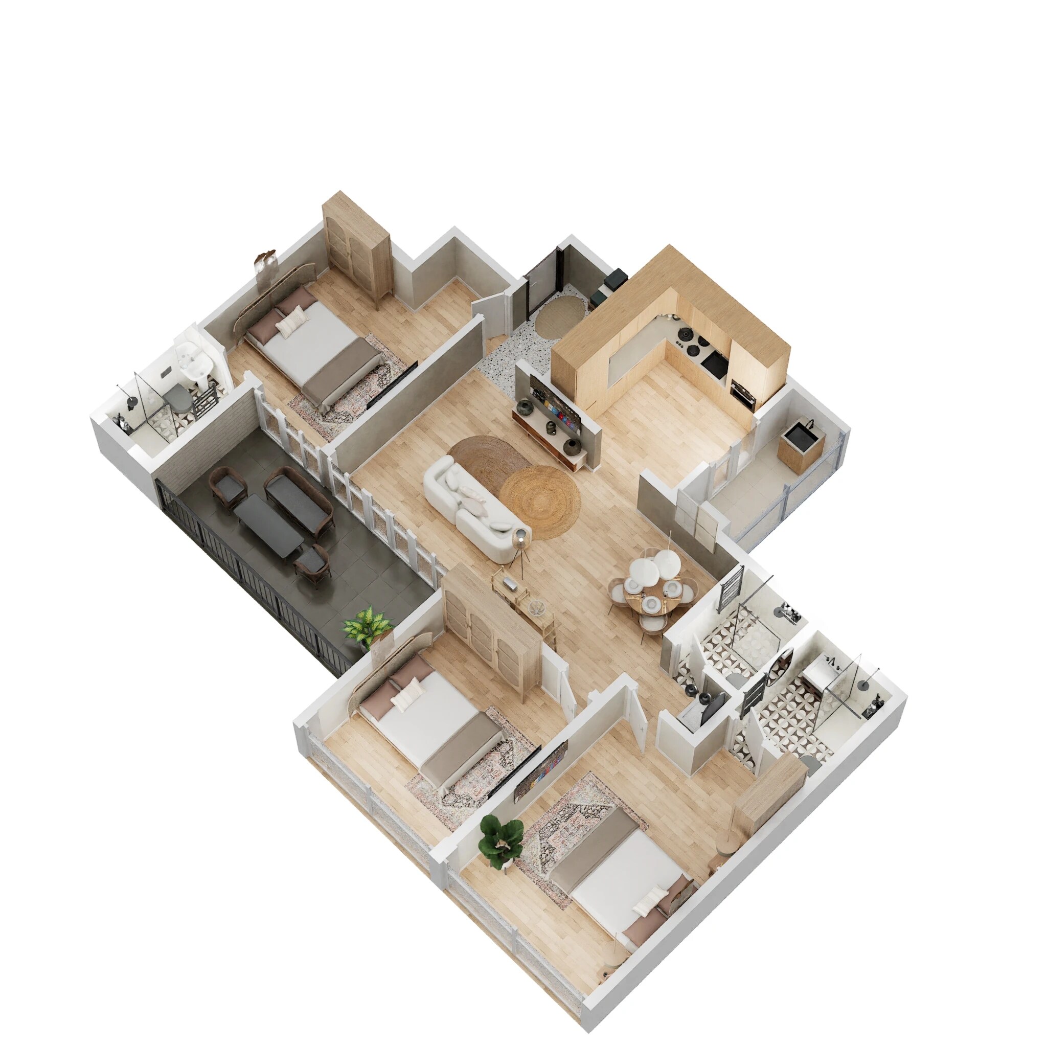 Floor plan of 3 BHK 1144 Sq. Ft. Apartment in Wadhwani Om Mangalam Chaitanya, Pune