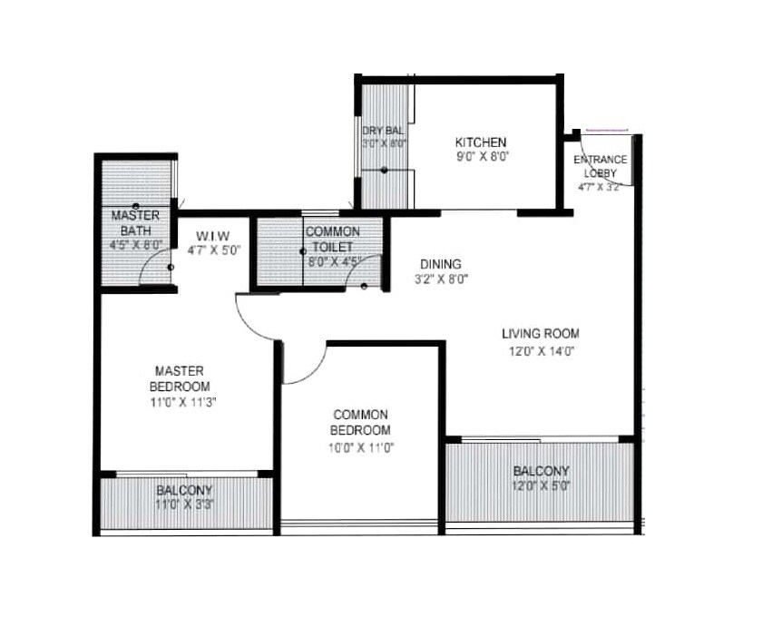 2 BHK 802 Sq. Ft. Apartment