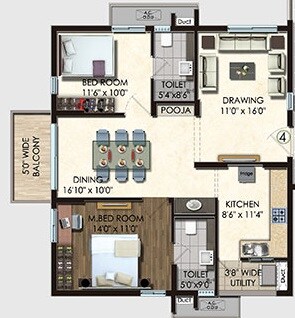 2 BHK 1040 Sq. Ft. Apartment