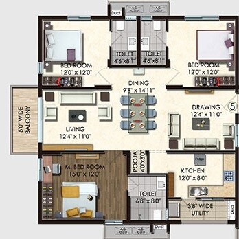 3 BHK 1400 Sq. Ft. Apartment