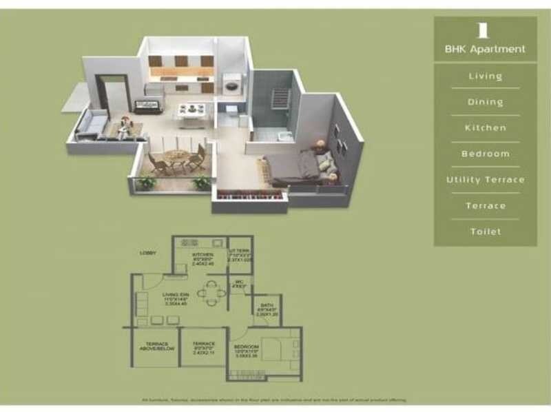 Floor plan of 1 BHK 522 Sq. Ft. Apartment in Wadhwani Sai Paradise, Pune