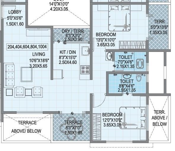 Floor plan of 2 BHK Apartment - 621 sq. ft. in Wadhwani Sai Shivam, Pune