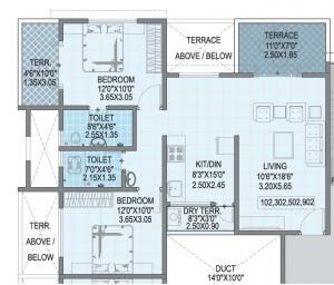Floor plan of 2 BHK Apartment - 694 sq. ft. in Wadhwani Sai Shivam, Pune