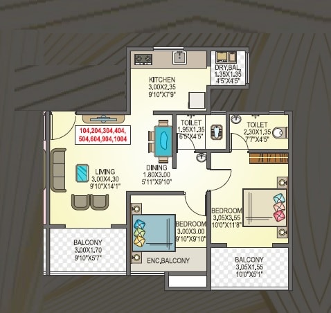 Floor plan of 2 BHK 438 Sq. Ft. Apartment in Waghere Rajveer Imperia, Pune