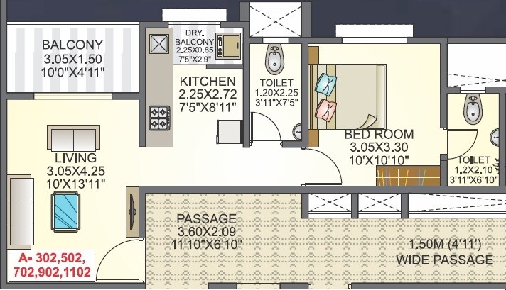 Floor plan of 1 BHK 484 Sq. Ft. Apartment in Waghere Subhadra Heights, Pune